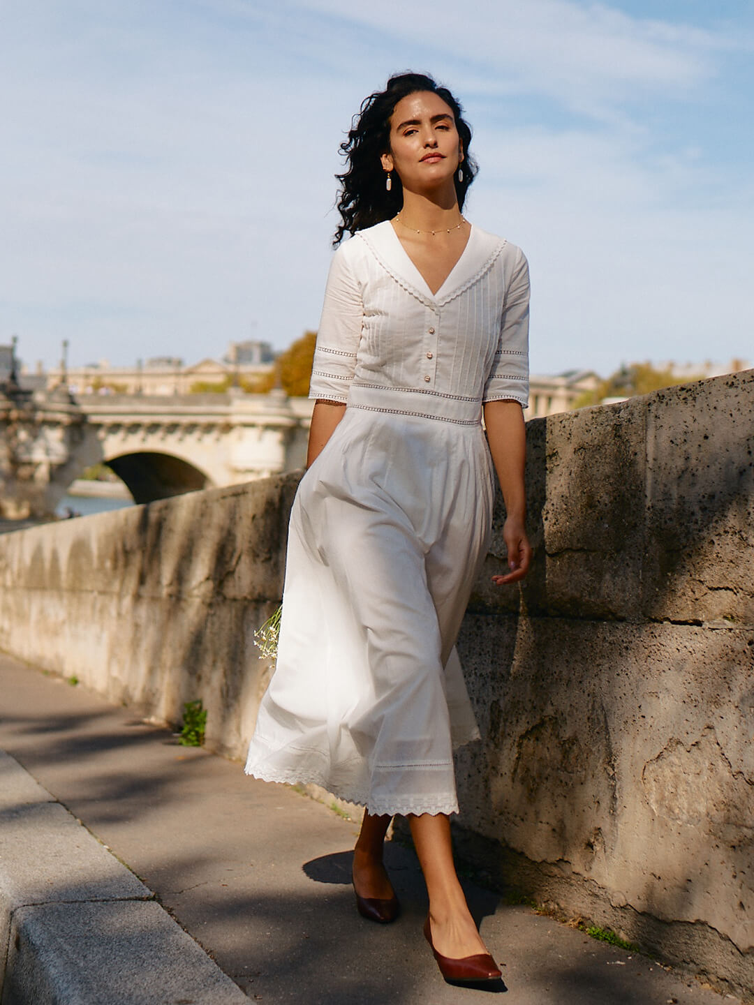 Laura 100% Cotton White Midi Dress