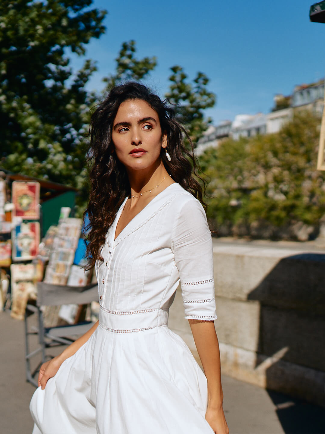 Laura 100% Cotton White Midi Dress