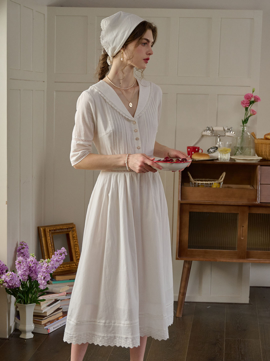 Laura 100% Cotton White Midi Dress