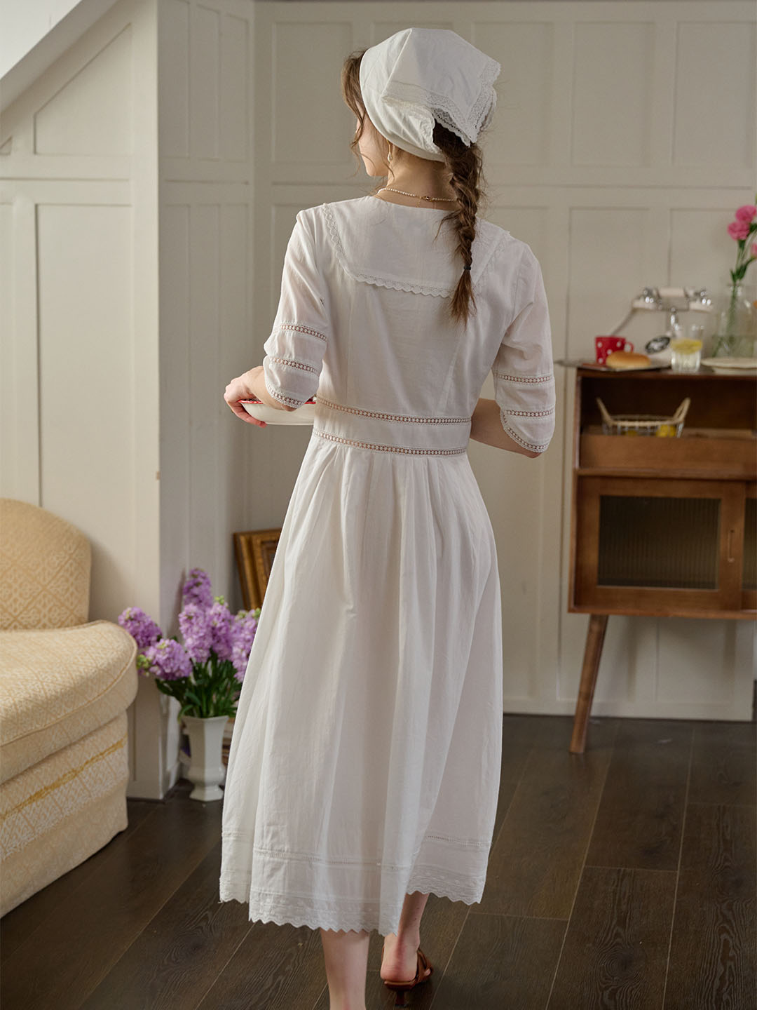 Laura 100% Cotton White Midi Dress