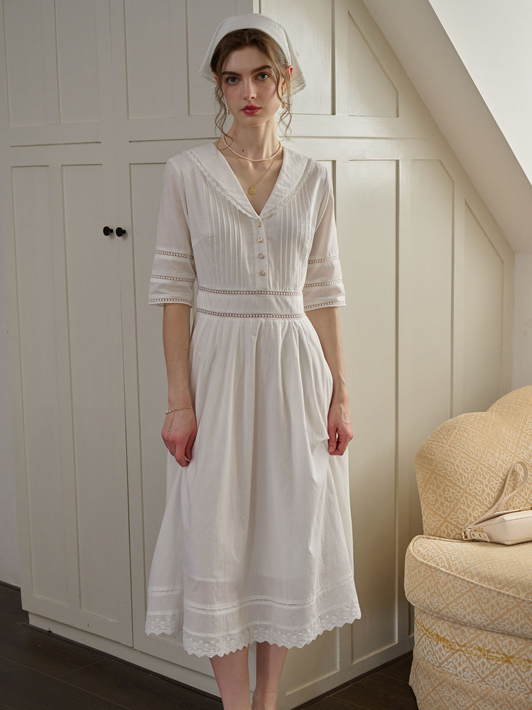 Laura 100% Cotton White Midi Dress