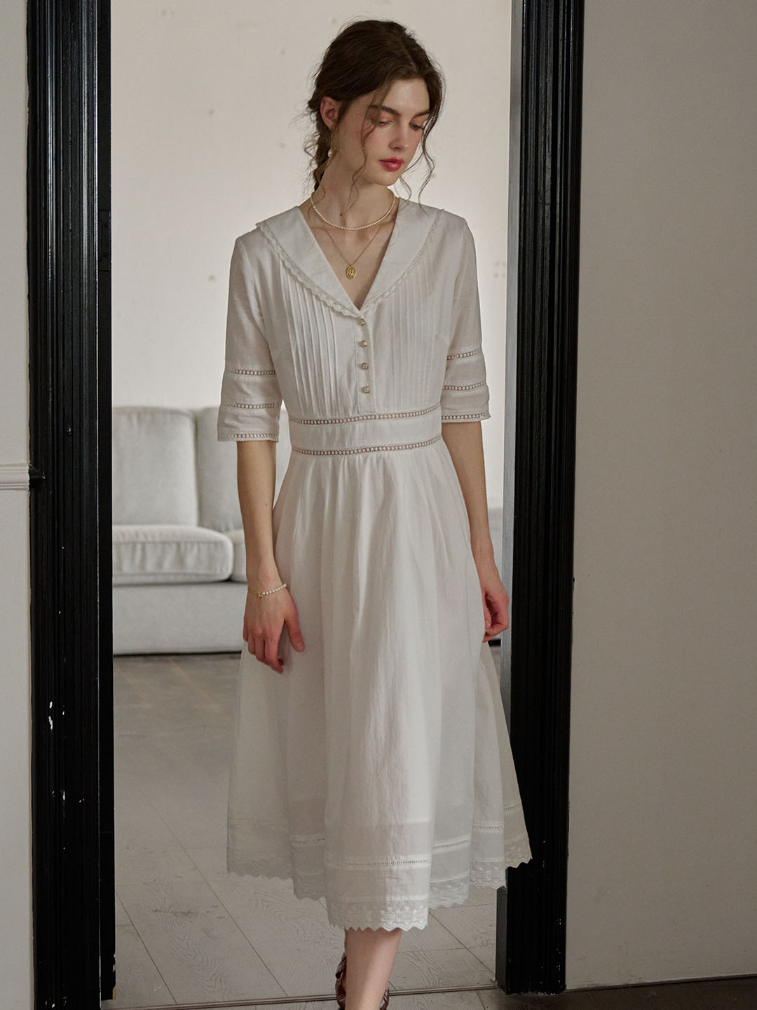 Laura 100% Cotton White Midi Dress