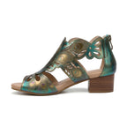 Peacock-Inspired Leather Cutout Sandals