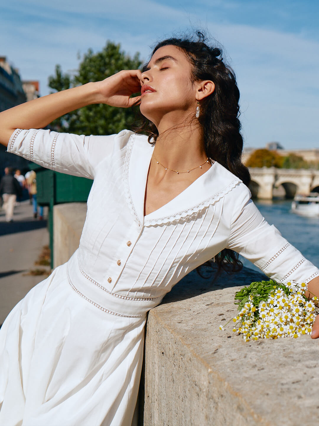 Laura 100% Cotton White Midi Dress