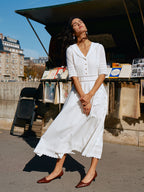 Laura 100% Cotton White Midi Dress