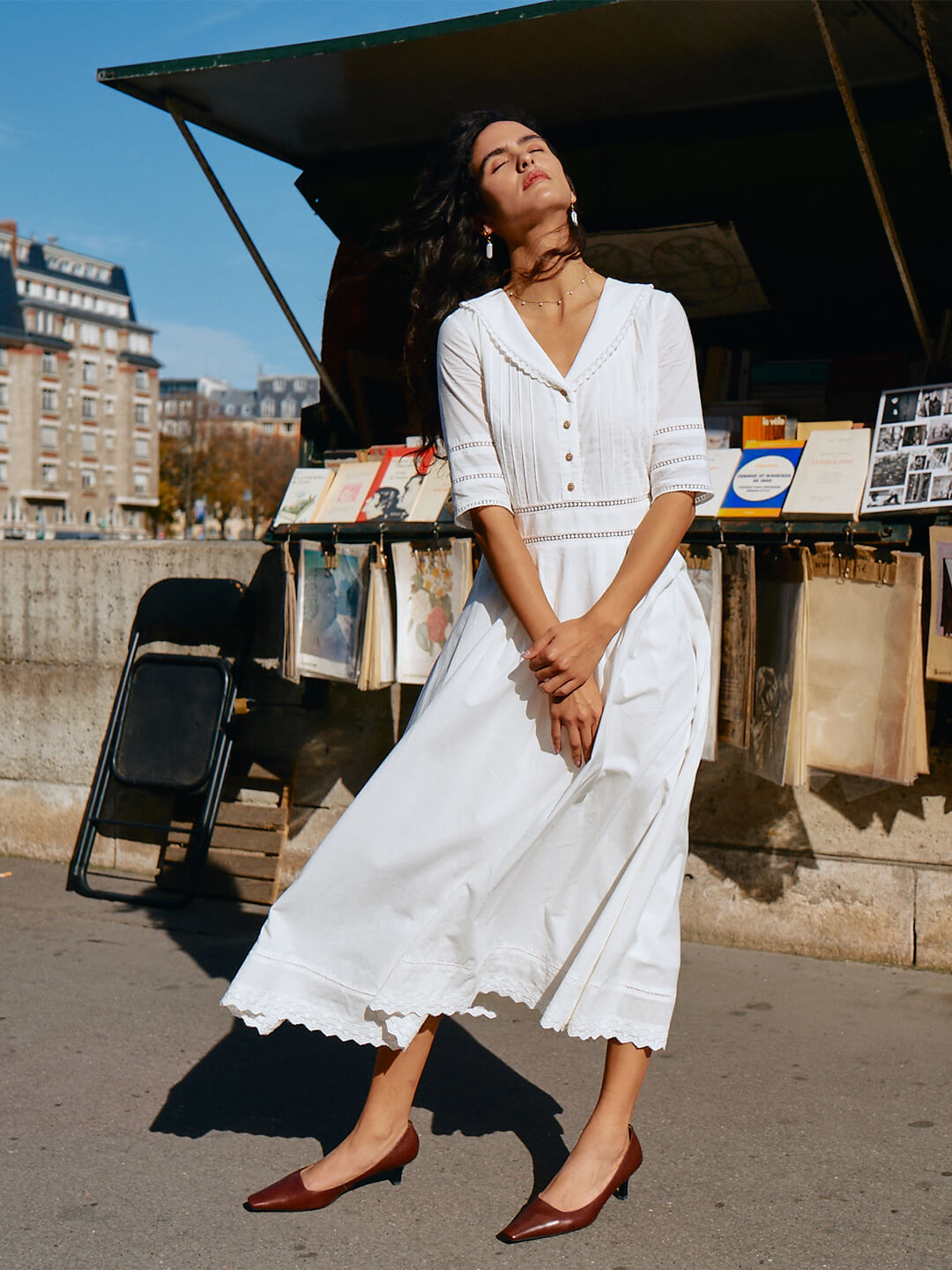 Laura 100% Cotton White Midi Dress